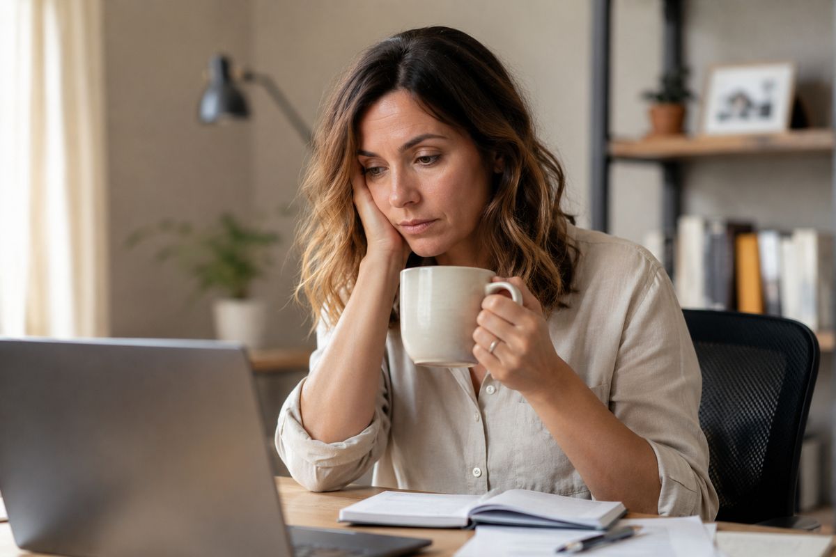 Persona cansada sosteniendo una taza de café